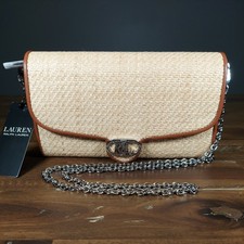 Nuevo Ralph Lauren Lauren Cartera Adair Bandolera Elegante Bolso Rafia/Natural/Bronceado
