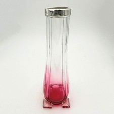 EDWARDIAN CRANBERRY GLASS POSY VASE STERLING SILVER MOUNT LONDON 1908