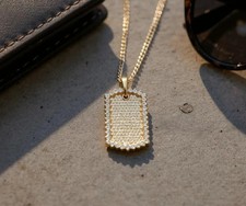 2Ct Round Lab Created Diamond Dog Tag Men's Charm Pendant 14K Yellow Gold Plated