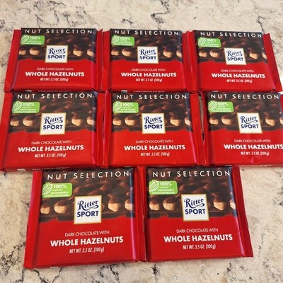 Lot Of 8 Ritter Sport Dark Chocolate W/ Whole Hazelnuts Candy Bars 3/2026 NEW