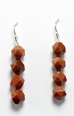 Goldstone Orange 8mm Star Shape Gemstone .925 Sterling Silver Earrings 1 3/4''