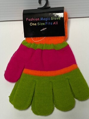 Fashion Magic Gloves 100% Acrylic / Stretchy One-Size / Bright Lime Orange Pink