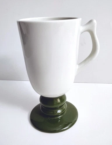 Hall 6" Tall Pedestal Irish Coffee Cappuccino Mug Green Base 1273 Vintage USA 