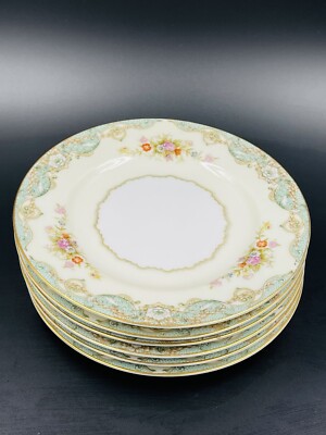 Set Of 6 Jyoto China Fairmont Dessert Blue Gold Trim Floral 6  Occupied Japan