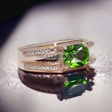 Peridot Cushion Cut With 925 Sterling Silver Gold Plated Ring For Men's #886