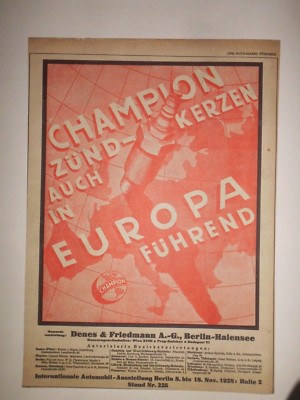 ORIGINAL UM 1930 MOTOR & SPORT CHAMPION ZÜNDKERZEN DENES FRIEDMANN BERLIN