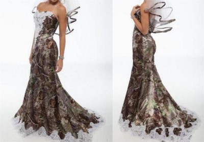 Vintage Camo Wedding Dress Bridal Gown Free Veil Country Wedding