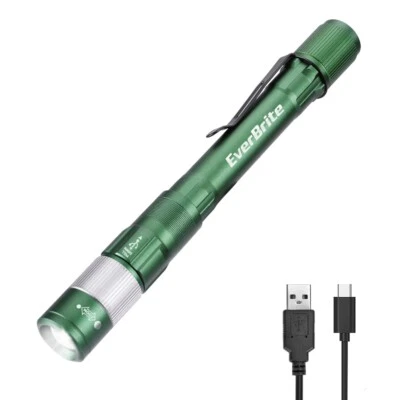 EverBrite 300LM Pen Light Rechargeable LED Pen Flashlight Zoomable w/USB-C Cable