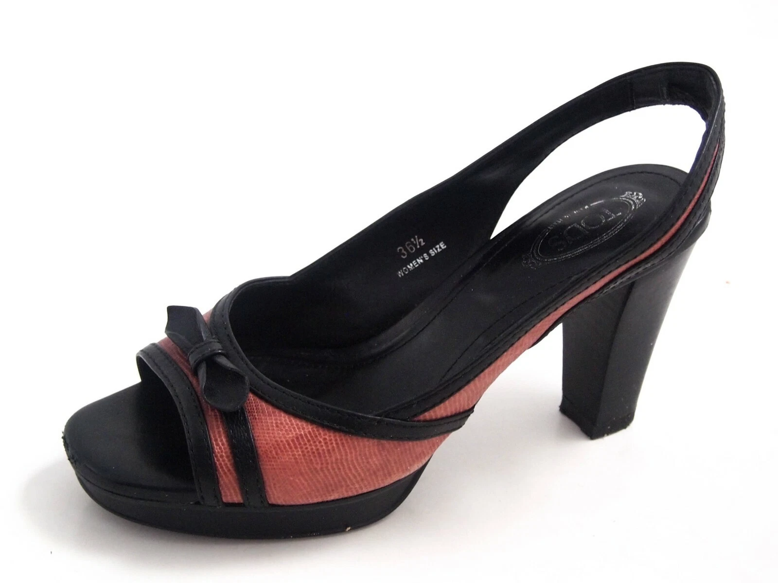TOD’S Tod's Tacco Alto Open Toe Sandali Nero Rosa Donna IN Pelle Taglie Eu 36.5 US6.5
