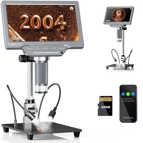 TOMLOV 12MP 7'' 1200X Coin Microscope Full View 10'' Stand Digital Microscope - Picture 1 of 10