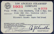 Los Angeles Steamship Co Pass - 1931  Pass47