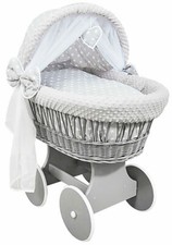 CERCHI IN VIMINI GRIGIO CULLA/CESTINO BAMBINO MOSSE + BIANCHERIA DA LETTO Bianco stelle su grigio/fossetta