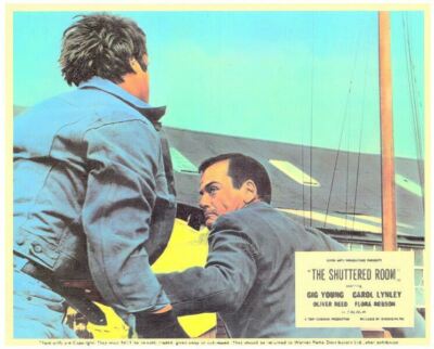 THE SHUTTERED ROOM Original Lobby Card Gig Young Oliver Reed fight ...