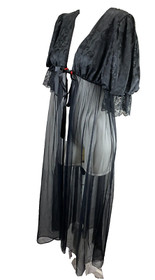 Vintage Sexy Deep V Lingerie Robe Sheer Women's PS Open Front Puff Sleeve Witchy