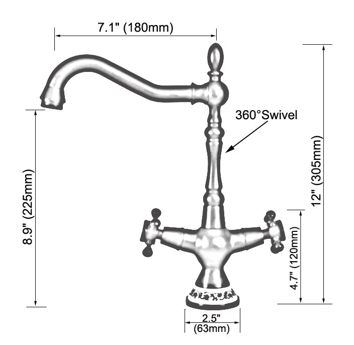 Polished Gold Bathroom Basin Cross Handle Kitchen Sink Faucet Swivel Mixer Tap - Image 3 of 4