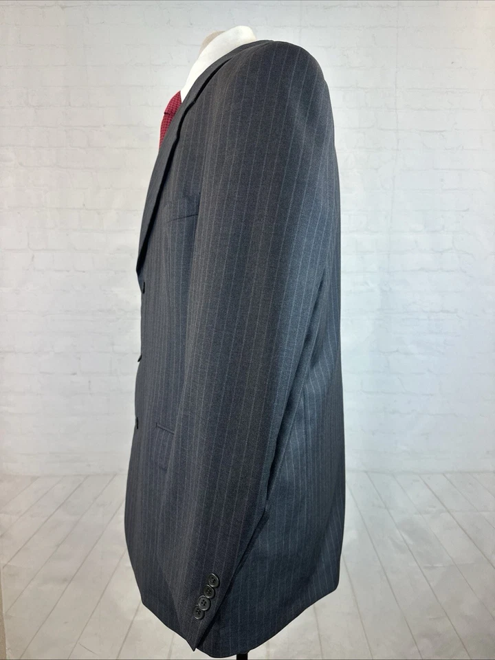 Traje Andrew Fezza Hombre 46L 37X30 Gris Oscuro Rayas Super 100s Lana $895 Foto 3 de 4