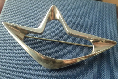 Georg Jensen Argent Broche Danois Sterling Abstrait N°376 Danemark C.1970s - Photo 5 sur 12