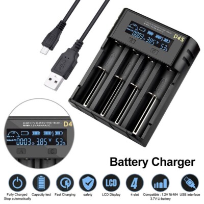 4 Slots LCD-Akku Ladegerät Für AA/AAA Akkus NiMH Batterieladegerät USB Charger