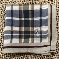 HANDKERCHIEF BLUE BROWN PLAID  CHECKS MEN ART CLASSIC COTTON POCKET SQUARE 18"