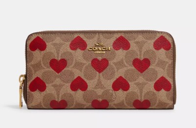 NWT Coach Long Zip Around Wallet In Signature Canvas With Heart
