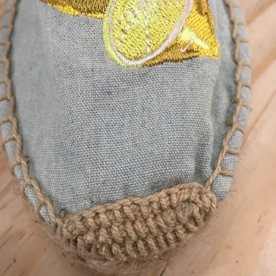 Soludos Zapatos Mujer 5 Limón Bordado Alpargata Azul Tela Planos Sin Cordones Foto 4 de 4