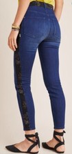 Anthropologie Pilcro And Letterpress Hi Rise Skinny Floral Trim Ankle Jeans 27
