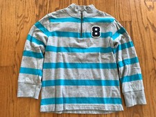 Childrens Place Boys Gray Blue Striped  Zip Mock L/S Shirt Size S 5-6 VGUC