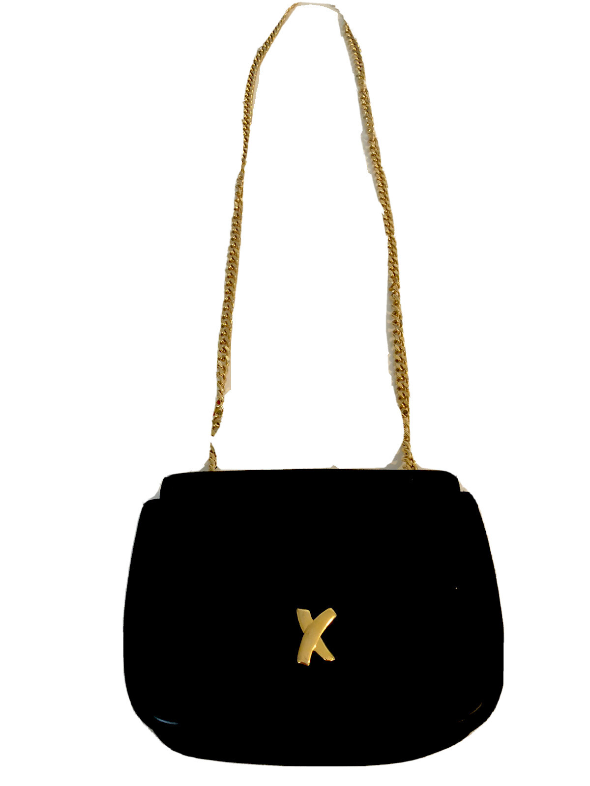 Crossbody Bag Black Suede Purse Gold Chain Strap Vintage Paloma Picasso Handbag-image