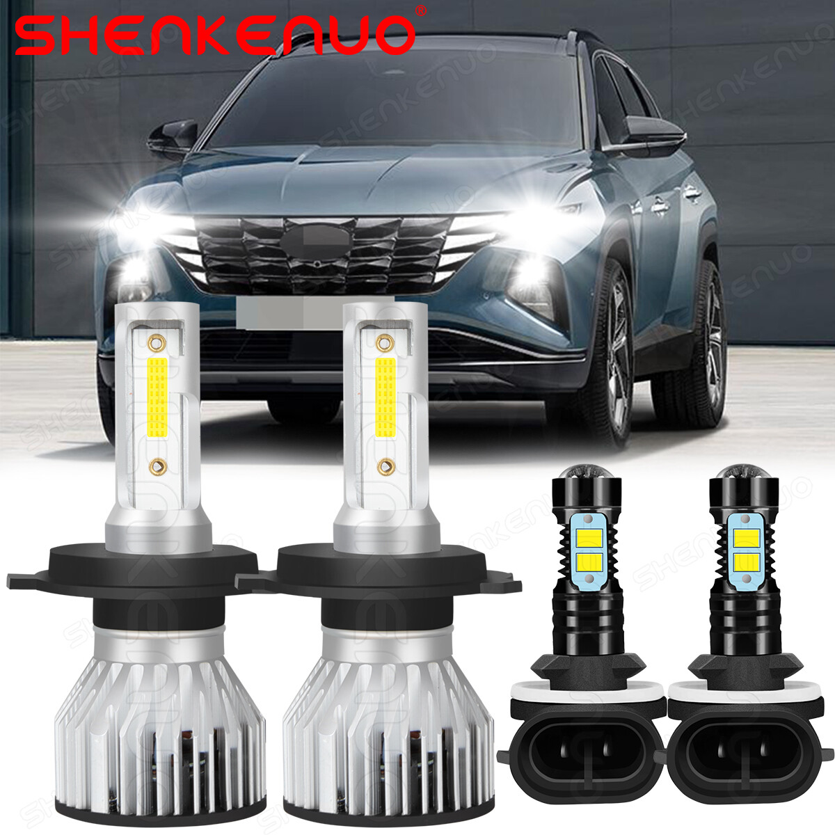 For Hyundai Accent 2000-2017 H4 9003 881 LED Headlight + Fog Light Combo Bulbs