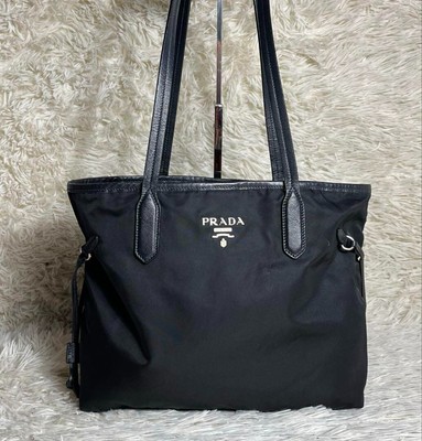 PRADA Tasche Handtasche Logo Nylon Leder schwarz pink authentisch