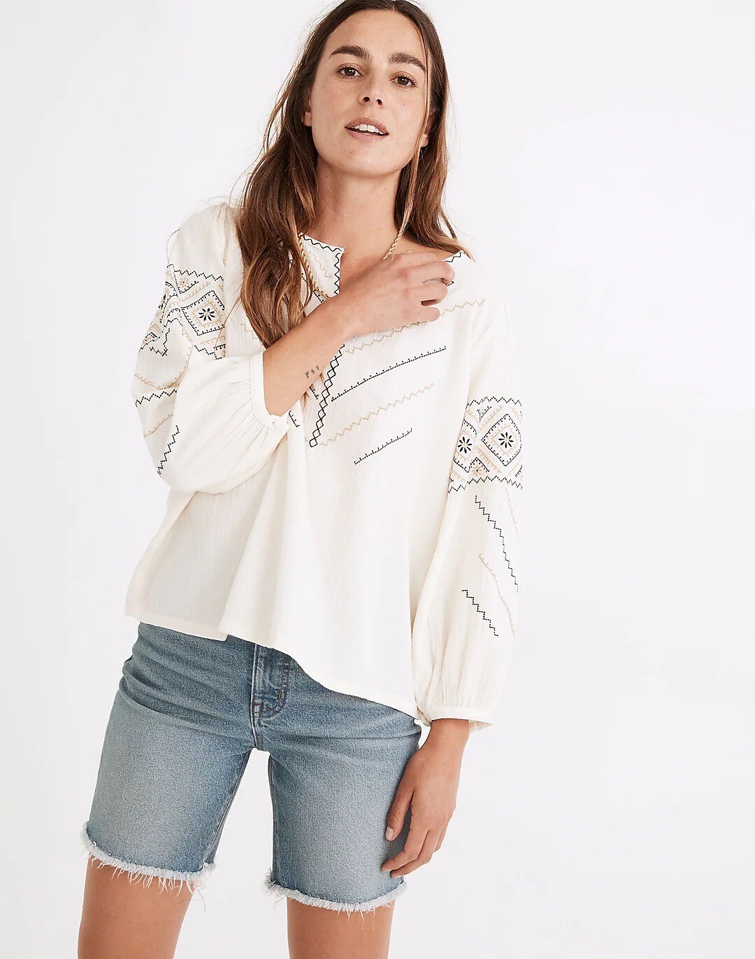 Madewell Embroidered Peasant Top in XXS for Effortless Style