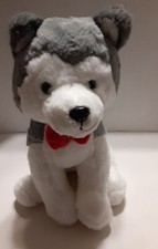 FAO Schwarz Husky Puppy Dog Plush Red Bow Tie Blue Eyes 13" 2022