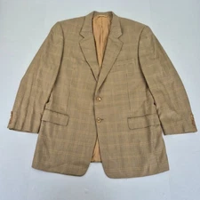 HICKEY-FREEMAN Blazer 44 Regular Beige Mens Silk Wool Blend Check Pattern Jacket