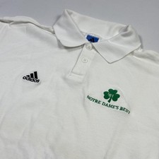 Adidas Team Notre Dame's Best Polo Shirt Mens XL White Cotton Shamrock Logo