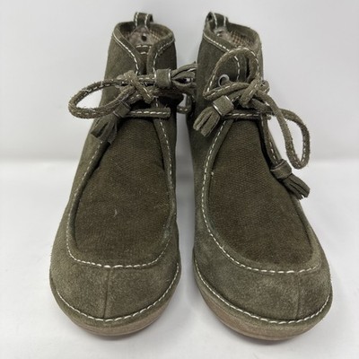 Y2K Report Anika Women Size 7 Green  Leather Bohemian Rawhide Lace Wedge Booties