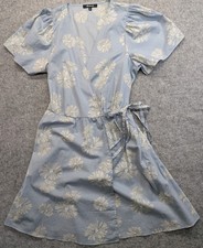 Madewell Blue Floral Print Daisy Cotton Wrap Mini Dress M Tie Waist Cottagecore