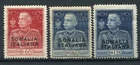 SOMALIA 1925-26 KING'S JUBILEE THREE SERRATED VALUES 13 1/2 MLH* 70+71+72