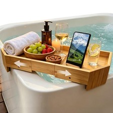 Bamboo Hot Tub Tray with Extendable Length  360  Phone Holder, Non-Slip Hot ...