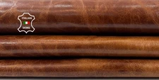 COGNAC BROWN WAXY VINTAGE LOOK Soft Italian Lambskin Leather 5sqf 0.8mm #C6057