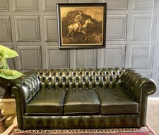 Vintage Antique Style Chesterfield Button Emerald Green Leather 3 Seater Sofa