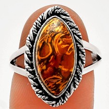 Anillo de plata de ley 925 de Coquina Fossil Jaspe - India s.7 joyería R-1014
