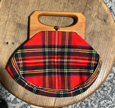 1960s/70s Vintage Trimingham's Bermuda Bag, Red Plaid Wool and Wood , Excellent