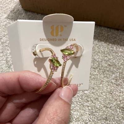 BP ER33467 Best Day Ever Gold Plated Hoop Earrings Lab Peridot Pink Spinel