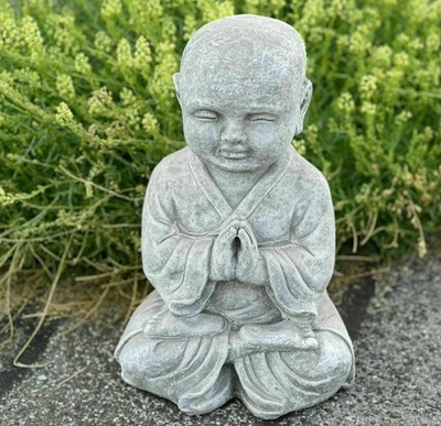 Frostfeste Steinfigur betender Shaolin Mönch 38 cm   Steinguss Garten Deko