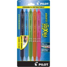 Pilot FriXion Clicker Erasable Gel Pens, 5 Count Fine Point 0.7mm Assorted Ink