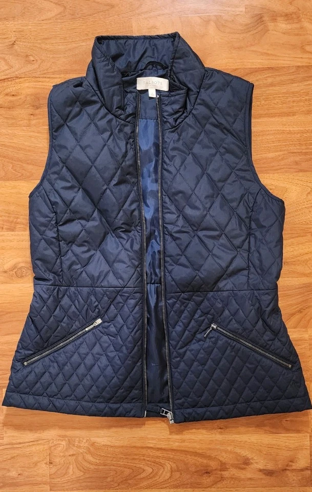 Talbots $119 Azul Marino Acolchado Chaleco de Equitación Cremallera Polar Forrado Bolsillos Ecuestre S Foto 2 de 4