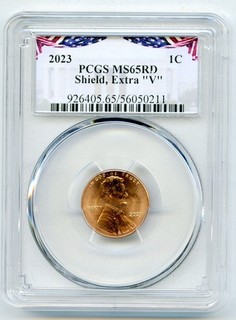 2023 EXTRA ' V ' ERROR VDB V PCGS MS65 RD LINCOLN SHIELD PENNY CENT RARE VARIETY