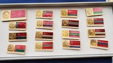 16 Russian CCCP Soviet Russian Medals, Pins in Original Box