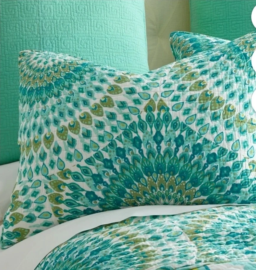 Juego de edredón Mudhut completo/queen Monika verde azulado: patrón medallón de algodón, ligero, Foto 2 de 3