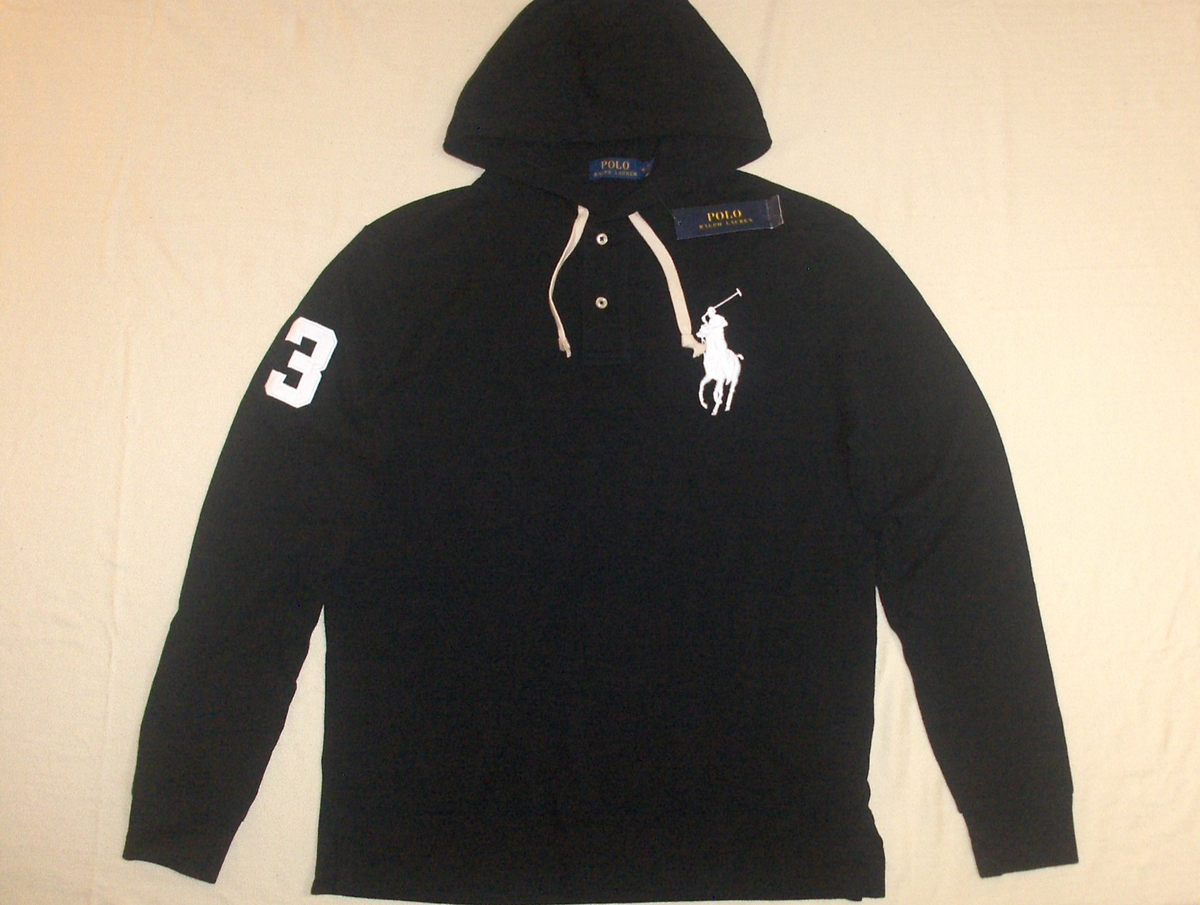POLO RALPH LAUREN Men's Big Pony 3 Patch Hoodie Cotton Hooded Mesh